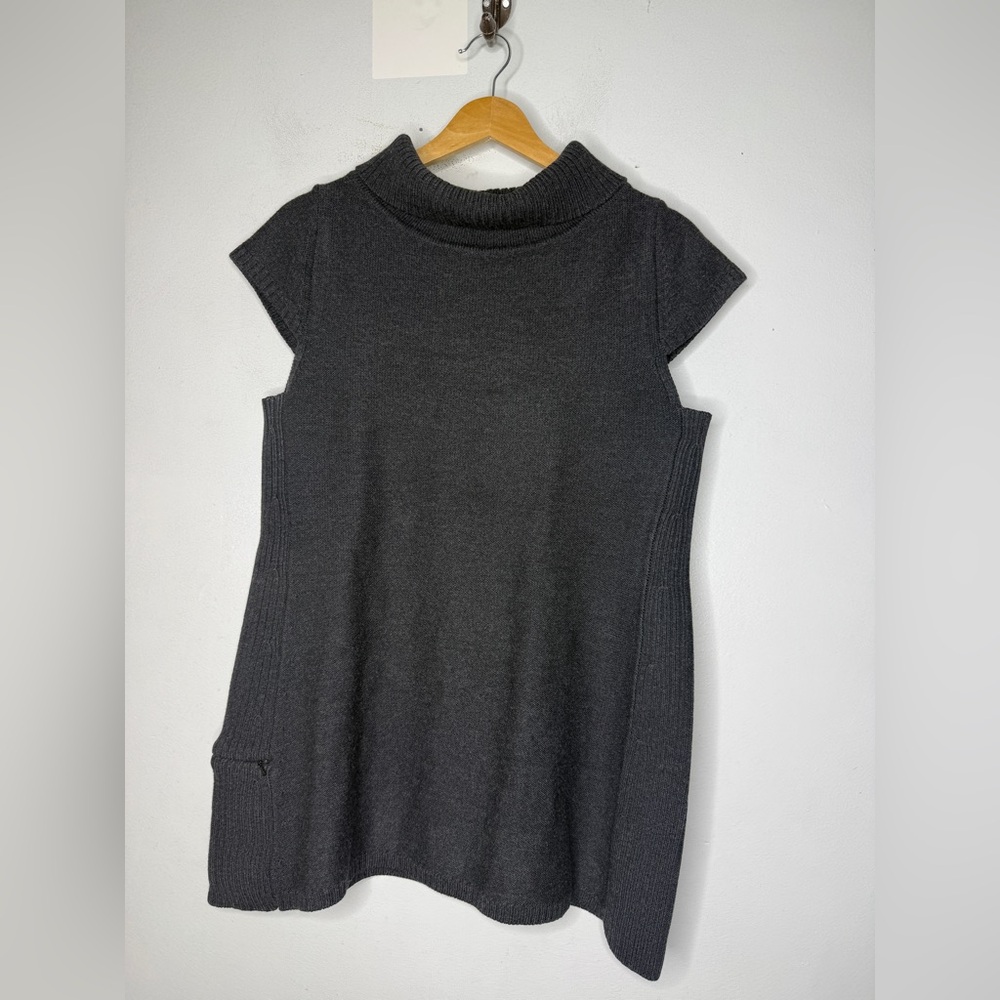 IBEX Merino Wool Kurta Sweater‎ Black Grey Cowlneck Extra Fine Knit Top Large